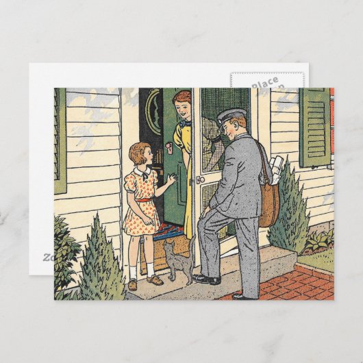 Retro Vintage Postman Book Illustration Postkarte (Vorne/Hinten)