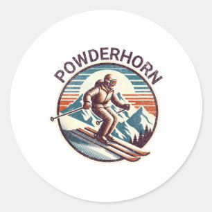 Retro Vintage Powderhorn Colorado Skigebiet Winter Runder Aufkleber