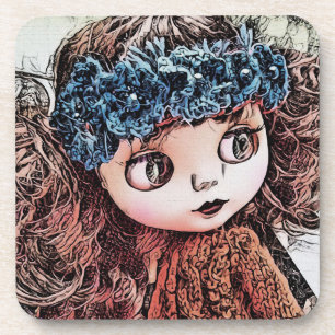 Retro Vintage-Puppe Grunge Art süß lustig Boho-Sti Getränkeuntersetzer