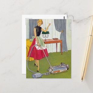 Retro-Vintage-Putzfrau Postkarte