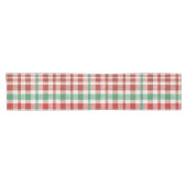 Retro Vintage Red Green Textured Plaid  Kurzer Tischläufer (Horizontal)