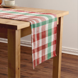 Retro Vintage Red Green Textured Plaid  Kurzer Tischläufer
