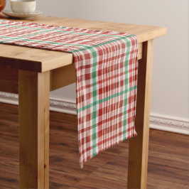 Retro Vintage Red Green Textured Plaid  Kurzer Tischläufer