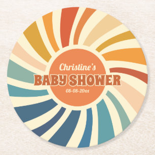 Retro Vintage Regenbogen-Baby-Party Runder Pappuntersetzer