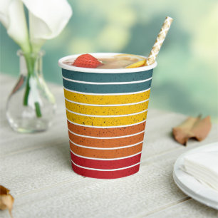 Retro-vintage-Regenbogen-Sonnenuntergangs-Streifen Pappbecher