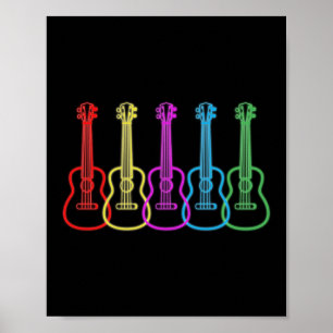 Retro Vintage Regenbogen Ukulele Spieler Hawaiiani Poster
