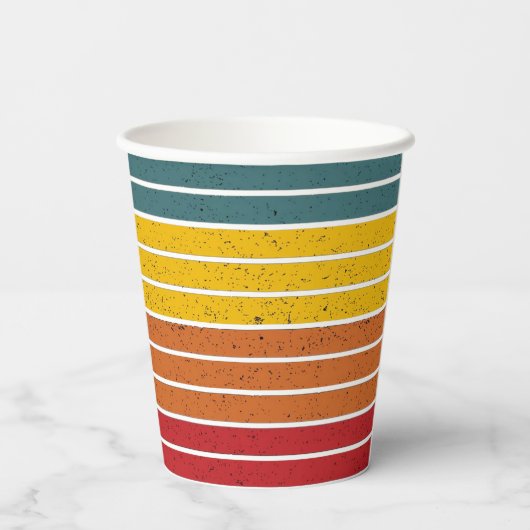 Retro Vintage Regenbogenstreifen Pappbecher (Rückseite)