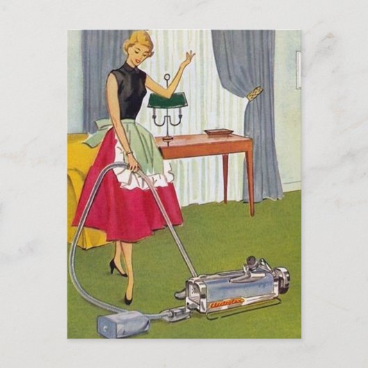 Retro-Vintage Reinigungsfrau Postkarte (Vorderseite)