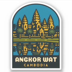 Retro Vintage Reise Angkor Wat Kambodscha Aufkleber