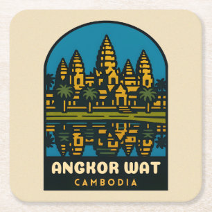Retro Vintage Reise Angkor Wat Kambodscha Rechteckiger Pappuntersetzer