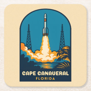 Retro Vintage Reise Cape Canaveral Florida Rakete Rechteckiger Pappuntersetzer