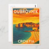 Retro Vintage Reise Dubrovnik Kroatien Altstadt Postkarte (Vorne/Hinten)