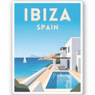 Retro Vintage Reise Ibiza Spanien Landschaft am Me Aufkleber