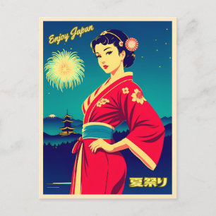Retro Vintage Reise Japan Night Time Festival Postkarte
