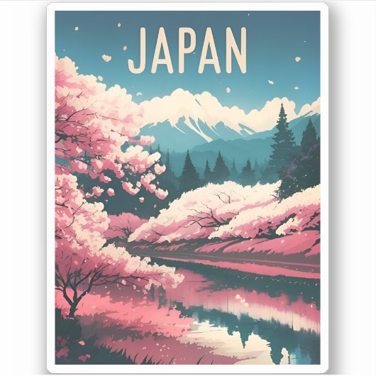Retro Vintage Reise Japan Sakura Cherry Blossom Aufkleber (Vorderseite)
