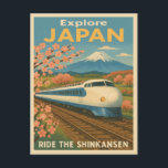 Retro Vintage Reise Japan Shinkansen Bullet Zug Postkarte<br><div class="desc">Mit dieser Retro-inspirierten Postkarte mit dem Shinkansen-Bullet-Zug feiern Sie das Tempo und den Stil Japans. Inmitten nostalgischer Gespenster und Vintagen Charmes erweckt dieses Stück den ikonischen Shinkansen aus den 1960er Jahren in Japan in einer Retro-Ästhetik,  die an klassische Reiseplakate aus früheren Zeiten erinnert.</div>