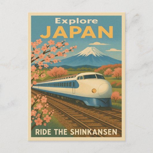 Retro Vintage Reise Japan Shinkansen Bullet Zug Postkarte (Vorderseite)