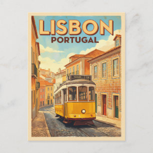 Retro Vintage Reise Lissabon Portugal Gelber Straß Postkarte