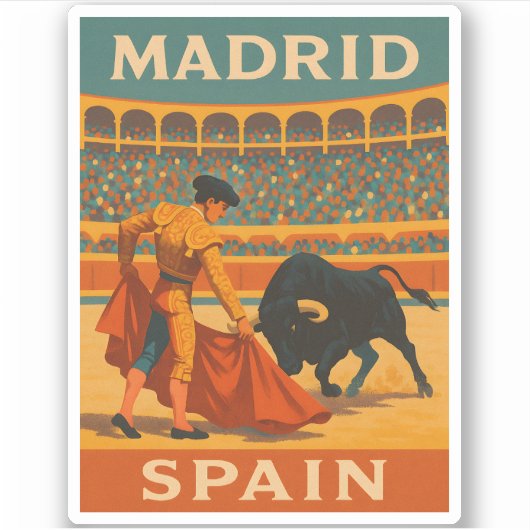 Retro Vintage Reise Madrid Spanien Stierkampf Aufkleber (Vorderseite)