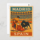 Retro Vintage Reise Madrid Spanien Stierkampf Postkarte (Vorne/Hinten)