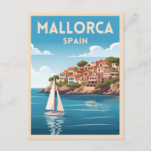 Retro Vintage Reise Mallorca Spanien Küste Postkarte