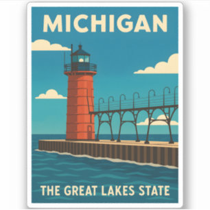Retro Vintage Reise Michigan Leuchtturm Landschaft Aufkleber