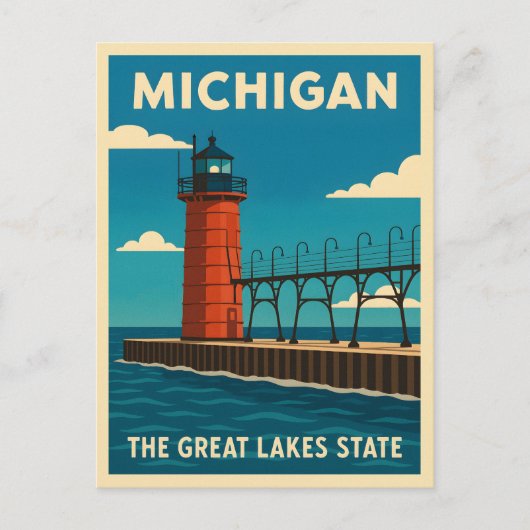 Retro Vintage Reise Michigan Leuchtturm Landschaft Postkarte (Vorderseite)