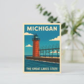 Retro Vintage Reise Michigan Leuchtturm Landschaft Postkarte (Stehend Vorderseite)
