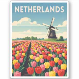 Retro Vintage Reise Niederlande Tulip Landschaft Aufkleber