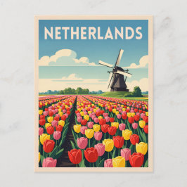 Retro Vintage Reise Niederlande Tulip Landschaft Postkarte