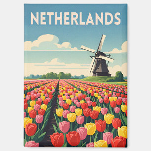 Retro Vintage Reise Niederlande Tulpen Landschaft Magnet