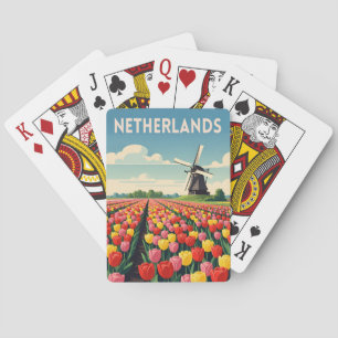 Retro Vintage Reise Niederlande Tulpen Landschaft Spielkarten