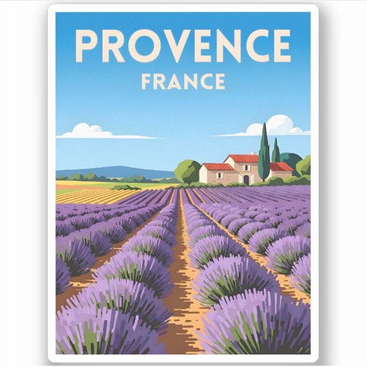 Retro Vintage Reise Provence Frankreich Landschaft Aufkleber (Vorderseite)
