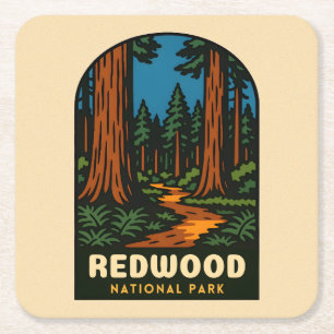 Retro Vintage Reise Redwood Nationalpark Natur Rechteckiger Pappuntersetzer