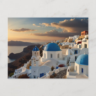 Retro Vintage Reise Santorini Blaues Meer Postkart Postkarte