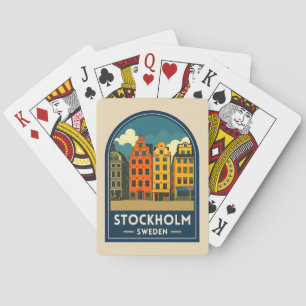 Retro Vintage Reise Stockholm Schweden Altstadt Spielkarten