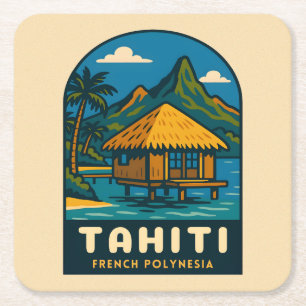 Retro Vintage Reise Tahiti Französisch-Polynesien  Rechteckiger Pappuntersetzer