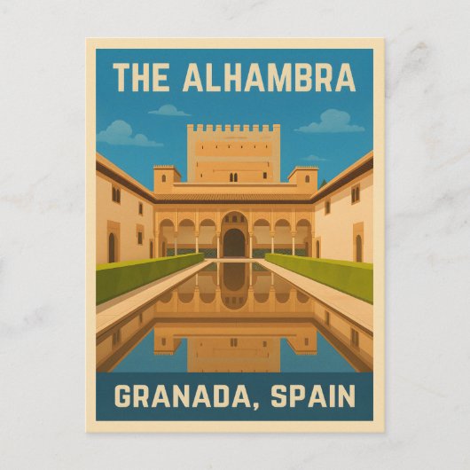 Retro Vintage Reise The Alhambra Granada Spanien Postkarte (Vorderseite)