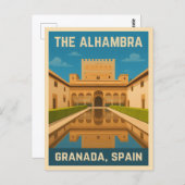 Retro Vintage Reise The Alhambra Granada Spanien Postkarte (Vorne/Hinten)