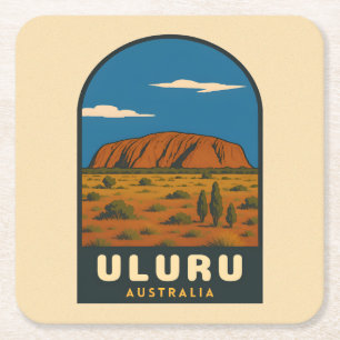 Retro Vintage Reise Uluru Australien Landschaft Rechteckiger Pappuntersetzer