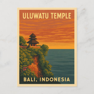 Retro Vintage Reise Uluwatu Temple Bali Meer Postkarte
