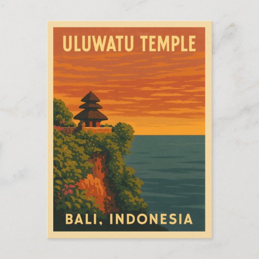 Retro Vintage Reise Uluwatu Temple Bali Meer Postkarte (Vorderseite)