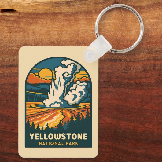 Retro Vintage Reise Yellowstone Nationalpark Schlüsselanhänger (Rückseite)