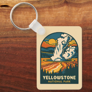 Retro Vintage Reise Yellowstone Nationalpark Schlüsselanhänger