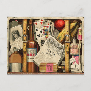 Retro Vintage Reisekoffer Postkarte