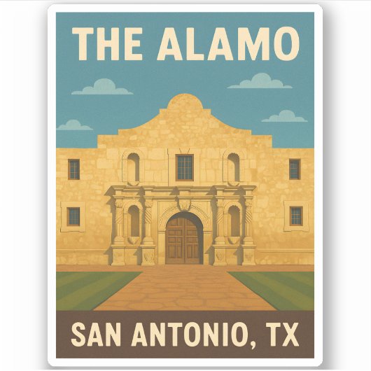 Retro Vintage Reisen Alamo San Antonio Texas Aufkleber (Vorderseite)