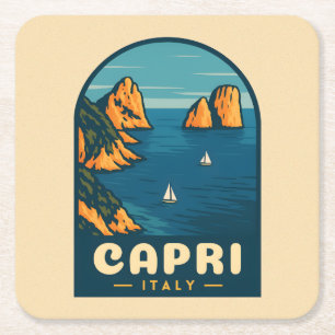 Retro Vintage Reisen Capri Landschaftliche Küste Rechteckiger Pappuntersetzer