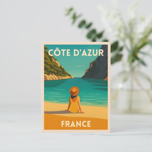 Retro Vintage Reisen Côte d'Azur Postkarte (Stehend Vorderseite)