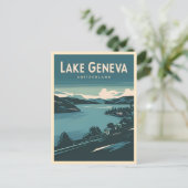 Retro Vintage Reisen Genfer See Schweiz Postkarte (Stehend Vorderseite)