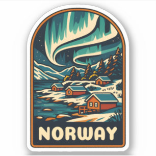Retro Vintage Reisen Norwegen Nordlichter Landscha Aufkleber
